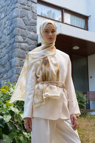 Fransız İpeği Ahenk Desen Şal - Sarı