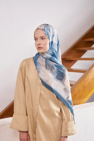 Fransız İpeği Ahenk Desen Şal - Mavi