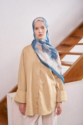 Fransız İpeği Ahenk Desen Şal - Mavi