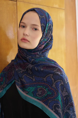 Endless Brise Desen Şal - Gece Mavisi