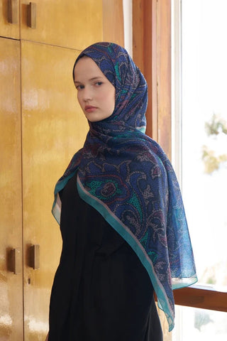 Endless Brise Desen Şal - Gece Mavisi