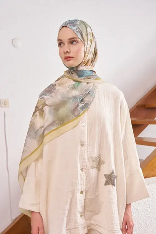 Passionate Solstice Desen Şal - Yağ Yeşili