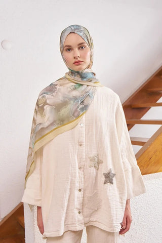 Passionate Solstice Desen Şal - Yağ Yeşili