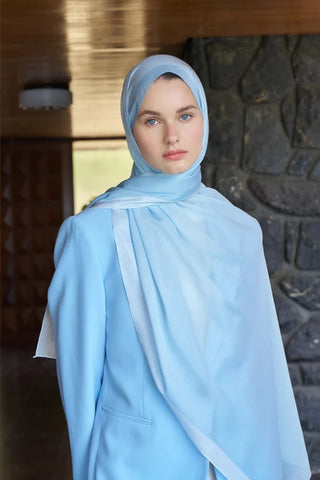 Fransız İpeği Degrade Desen Şal - Turkuaz