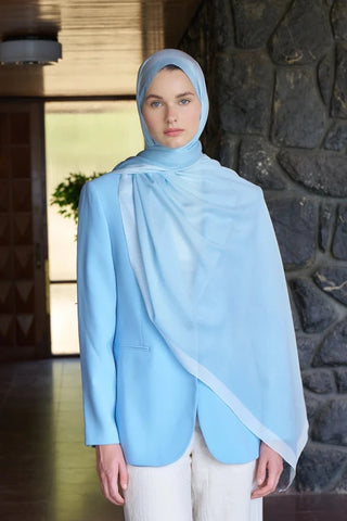 Fransız İpeği Degrade Desen Şal - Turkuaz