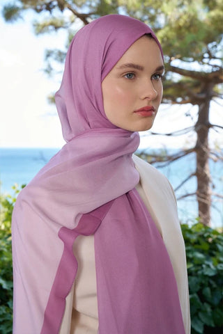 Tuğba BAĞ Fransız İpeği Degrade Desen Şal - Pembe