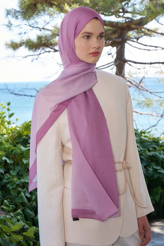 Tuğba BAĞ Fransız İpeği Degrade Desen Şal - Pembe