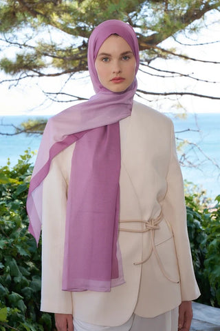 Tuğba BAĞ Fransız İpeği Degrade Desen Şal - Pembe