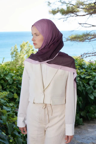 Fransız İpeği Degrade Desen Şal - Mürdüm