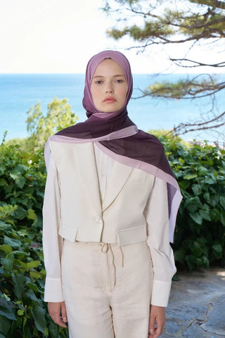 Fransız İpeği Degrade Desen Şal - Mürdüm