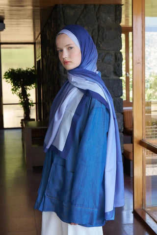 Beyza HURİ Fransız İpeği Degrade Desen Şal - Mavi