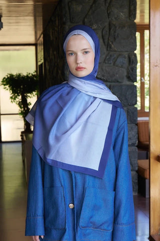 Beyza HURİ Fransız İpeği Degrade Desen Şal - Mavi