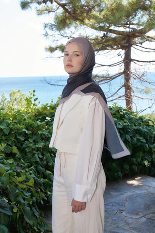 Fransız İpeği Degrade Desen Şal - Siyah / Vizon