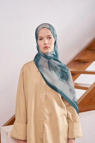 Fransız İpeği Ahenk Desen Şal - Petrol