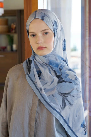 Kübra KOÇ Endless Bloom Desen Şal - Mavi