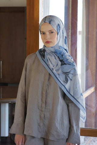 Kübra KOÇ Endless Bloom Desen Şal - Mavi