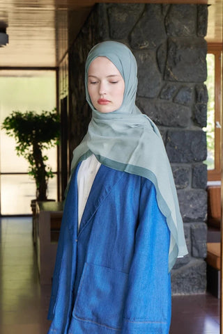 Fransız İpeği Degrade Desen Şal - Mint