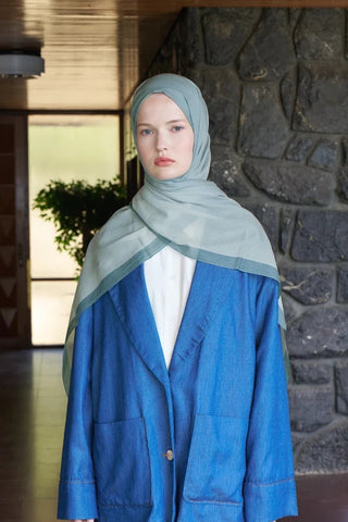 Fransız İpeği Degrade Desen Şal - Mint