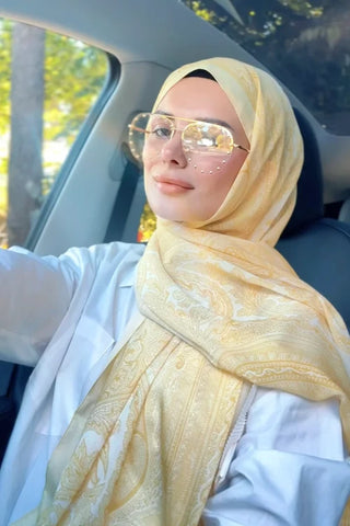 Tuğba BAĞ Fransız İpeği Saray Desen Şal - Sarı