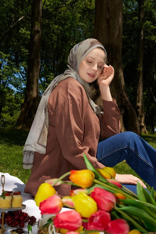 Prestige Vintage Desen Şal - Kahverengi