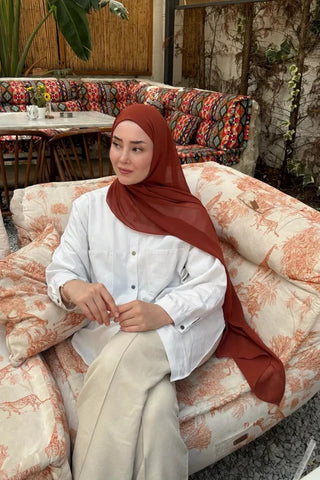 Krep Şifon Şal - Kiremit