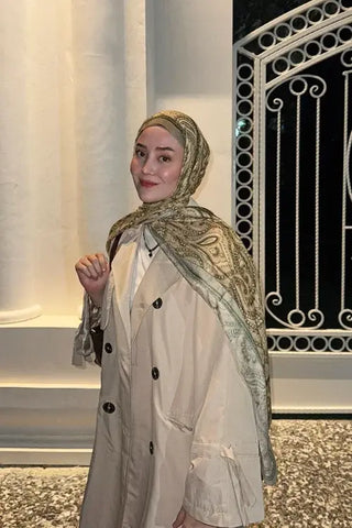 Historical Victorian Desen Şal - Yağ Yeşili