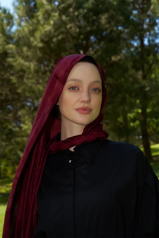 Elegance Etnik Desen Jakar Şal - Bordo