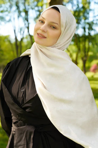 Elegance Etnik Desen Jakar Şal - İnci