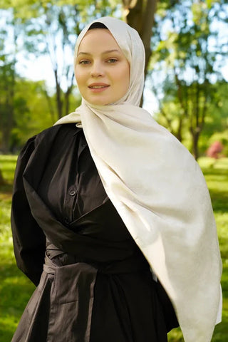 Elegance Etnik Desen Jakar Şal - İnci