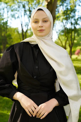 Elegance Etnik Desen Jakar Şal - İnci
