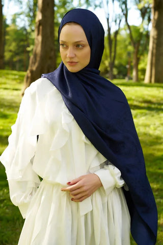 Elegance Lace Desen Jakar Şal - Lacivert