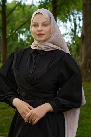 Elegance Lace Desen Jakar Şal - Pudra