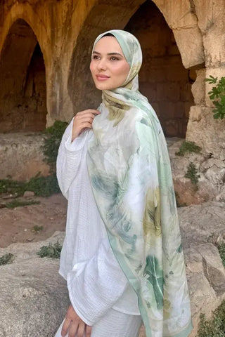 Fransız İpeği Ahenk Desen Şal - Yeşil