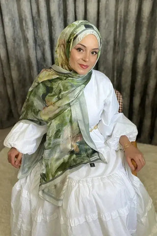 Crystal Flower Desen Şal - Yeşil