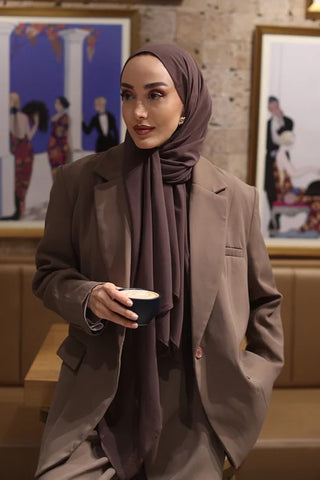 Krep Şifon Şal - Kahverengi