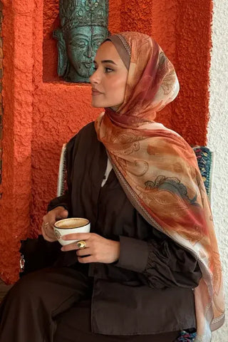 Prestige Vintage Desen Şal - Orange