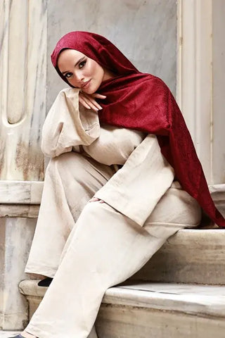 Elegance Lace Desen Jakar Şal - Bordo