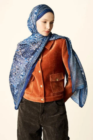 Yekta Desenli Pamuk Dokulu Şal - Lacivert