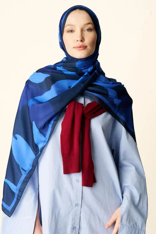 Liva Desenli Pamuk Dokulu Şal - Gece Mavisi