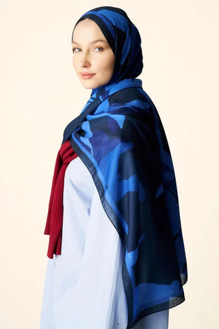 Liva Desenli Pamuk Dokulu Şal - Gece Mavisi