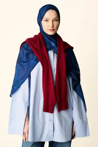 Amora Desenli Pamuk Dokulu Şal - Lacivert