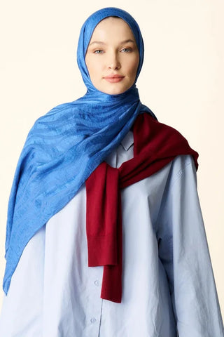 Premium Jakar Şal Dalga Desen - Mavi