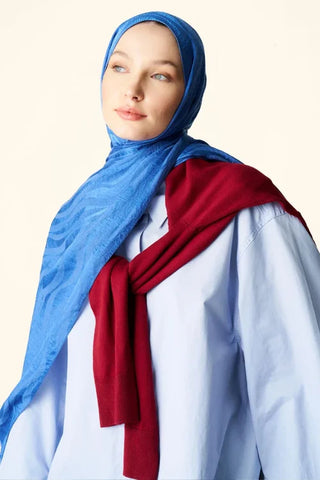 Premium Jakar Şal Dalga Desen - Mavi