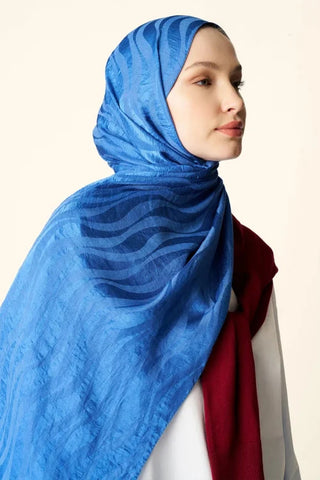 Premium Jakar Şal Dalga Desen - Mavi