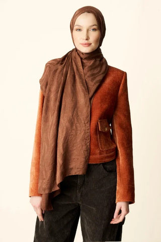 Premium Jakar Şal Dalga Desen - Kızıl Kahve