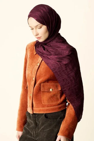 Premium Jakar Şal Dalga Desen - Mürdüm