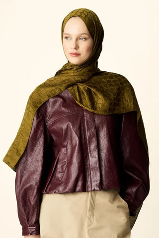 Premium Jakar Şal Halka Desen - Yağ Yeşili