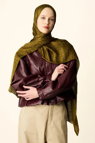 Premium Jakar Şal Halka Desen - Yağ Yeşili