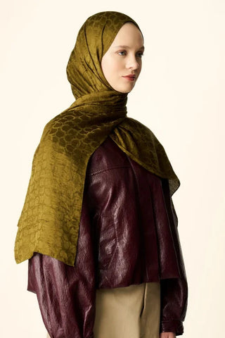 Premium Jakar Şal Halka Desen - Yağ Yeşili