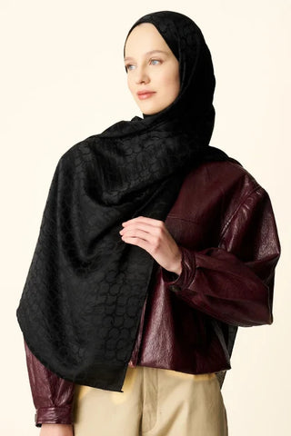 Premium Jakar Şal Halka Desen - Siyah